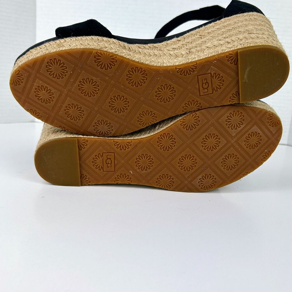 NWT UGG Aylani Wedge Sandals Espadrilles Strappy Open Toe Heels Black Suede sz 9 - Picture 8 of 14